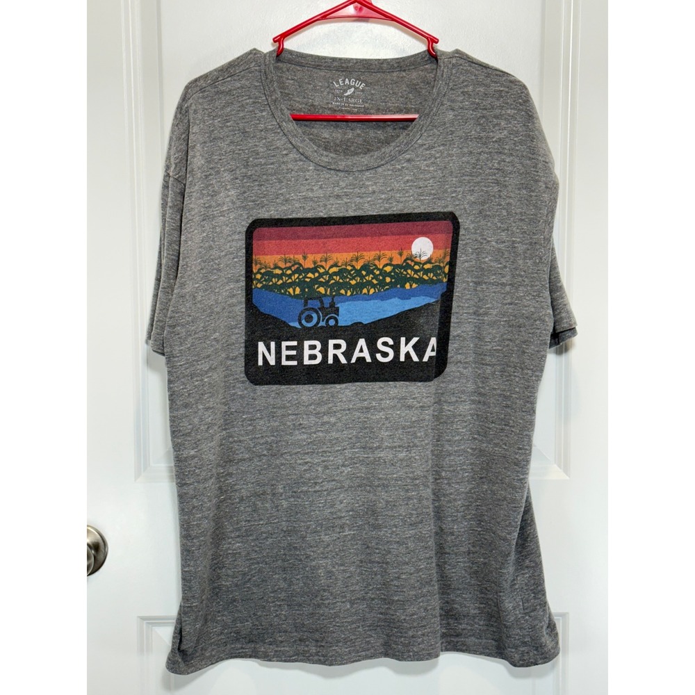 League‎ 91 Nebraska Graphic T Shirt Gray 2XL XXL Mens Retro Farmer Rainbow L